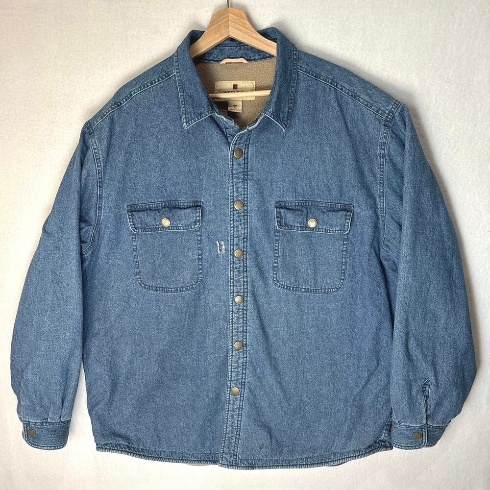 Woolrich Fleece Lined Men's Denim Shirt Jacket Medium Snap Buttons Size XL